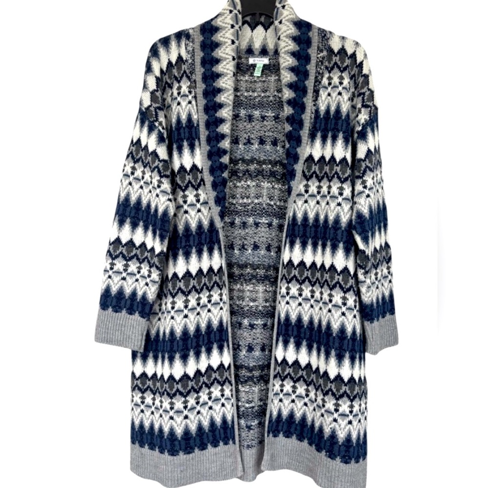 Cardigan Sweater Knit Vintage USA Made Nordic Fair Isle Boho Retro Blue Size XL